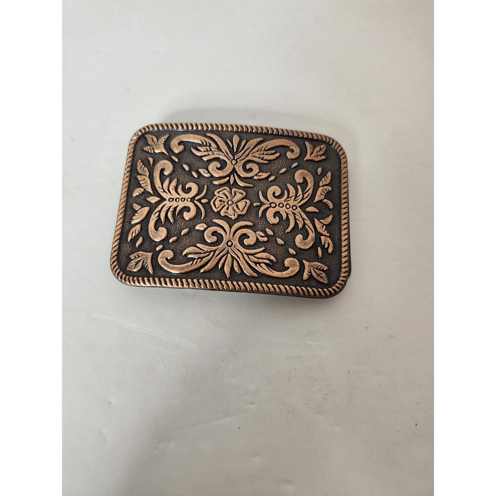 MAFCO Gold Filigree flower Black belt buckle 3.5 in x 2.5 in